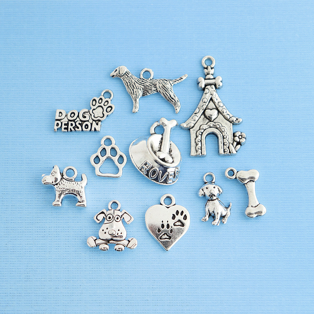 Dog Lover Charm Collection Ton argent antique 10 breloques différentes - COL024