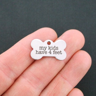 Dog Mom Stainless Steel Dog Bone Charms - My kids have 4 feet - BFS020-0841