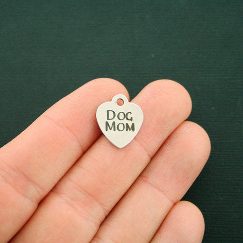 Dog Mom Stainless Steel Small Heart Charms - BFS012-1817