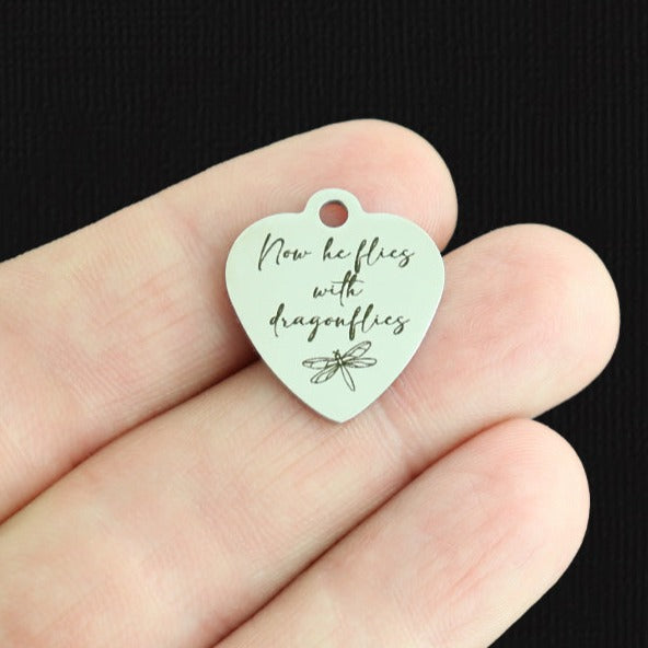 Dragonflies Stainless Steel Charms - Now he flies with - BFS011-6823