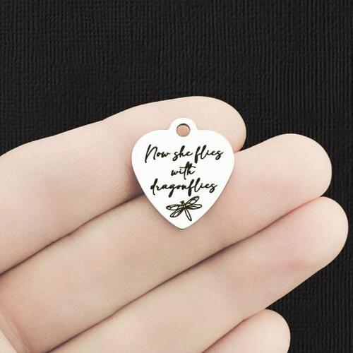 Dragonflies Stainless Steel Charms - Now she flies with - BFS011-6325