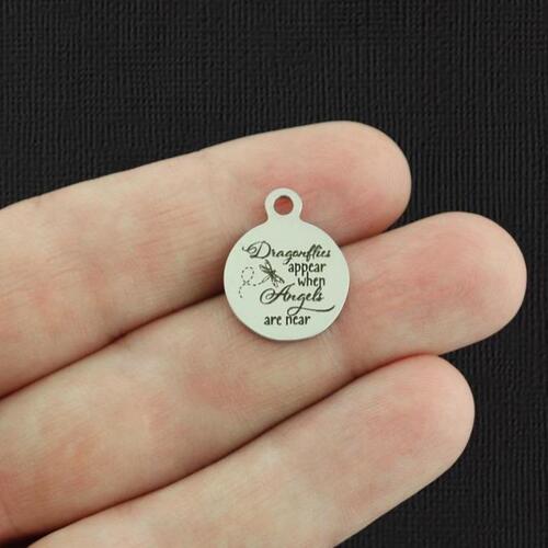 Petites breloques rondes en acier inoxydable libellules - apparaissent lorsque les anges sont proches - BFS002-5675