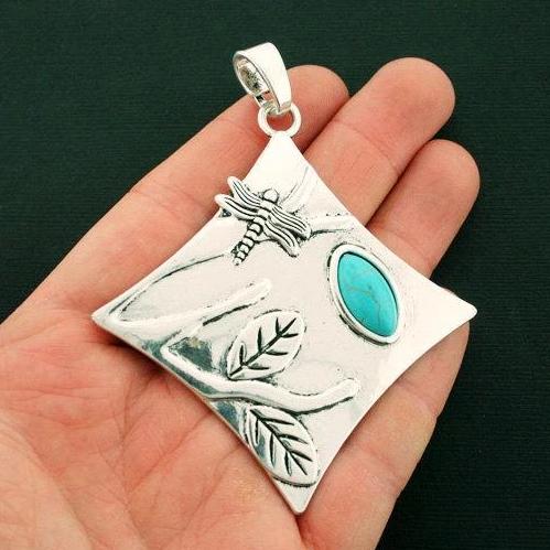 Dragonfly Antique Silver Tone Charm with Imitation Turquoise - SC6520