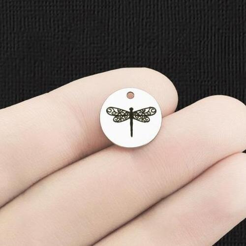 Dragonfly Stainless Steel 13mm Round Charms - BFS007-5796