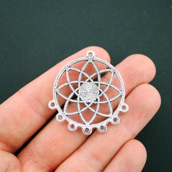 Dream Catcher Antique Silver Tone Charm With Imitation Turquoise - SC3099