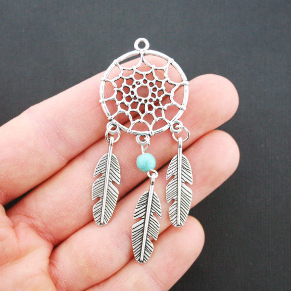 Dreamcatcher Antique Silver Tone Charm 2 Sided - SC5411