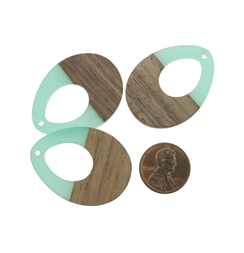 Drop Natural Wood and Resin Charm - Choose Your Color - 37mm