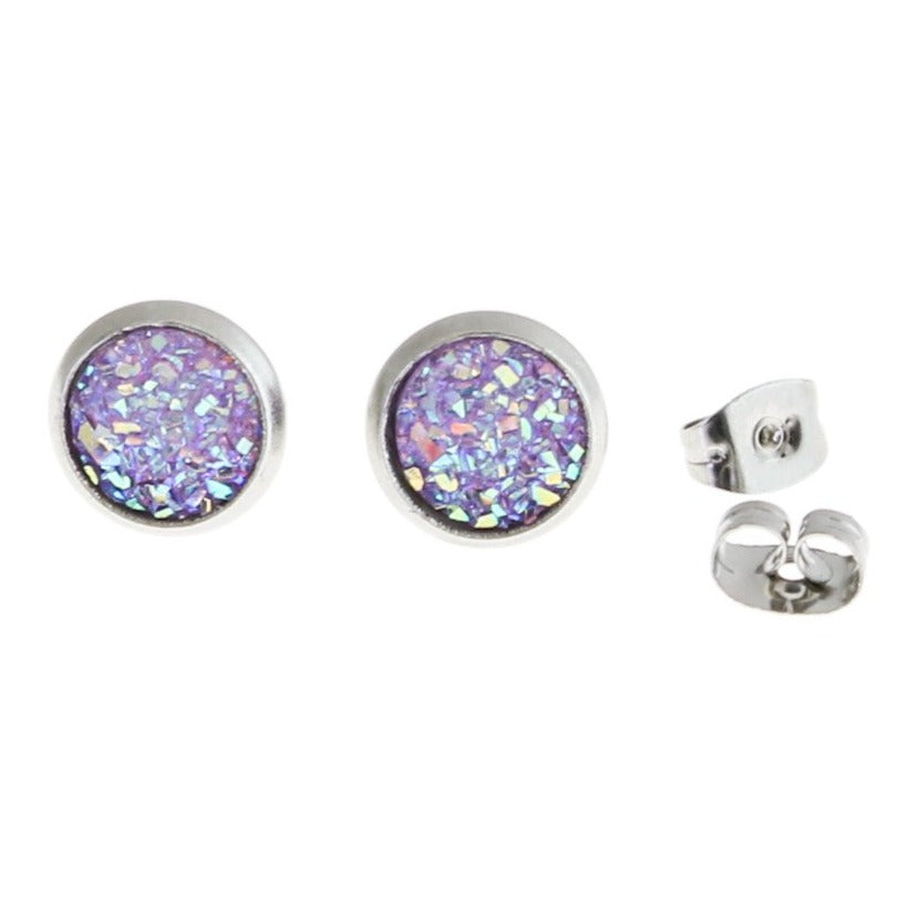 Druzy Earrings - Stainless Steel Stud - 8mm - 1 Pair - Choose Your Color!