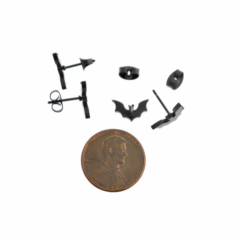 Black Tone Stainless Steel Earrings - Bat Studs - 11mm - 2 Pieces 1 Pair - ER898