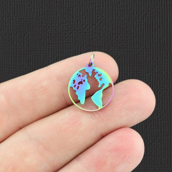 Earth Rainbow Electroplated Stainless Steel Charm 2 Sided - SSP129