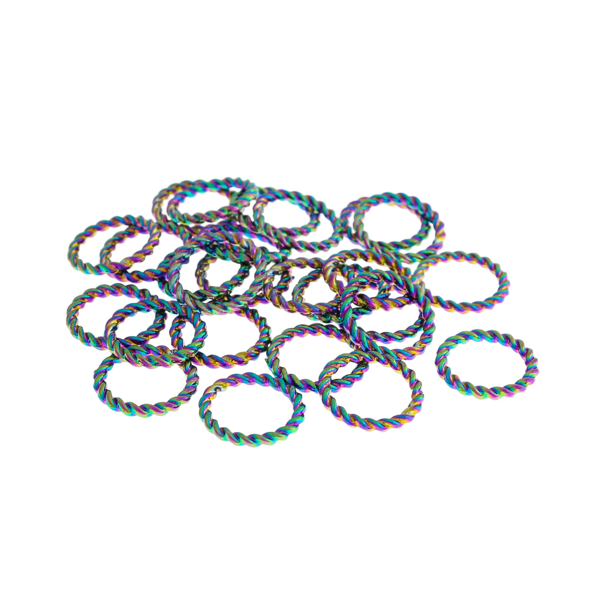 Electroplated Rainbow Jump Rings 15.5mm x 2mm - Closed 12 Gauge Braided Texture - 10 Rings - J185