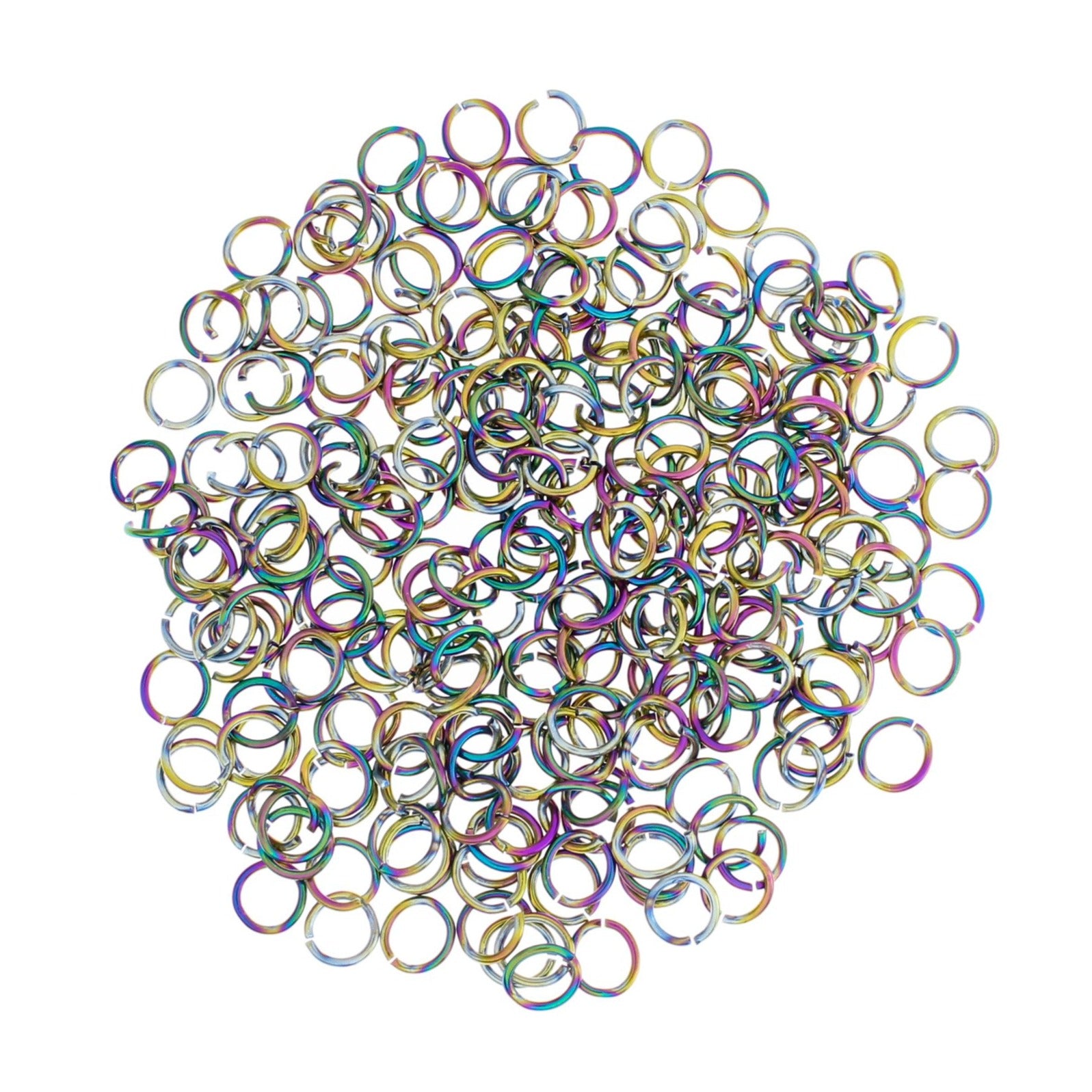 Anneaux de saut en acier inoxydable arc-en-ciel galvanisés 6 mm x 0,8 mm - Calibre 20 ouvert - 100 anneaux - SS109