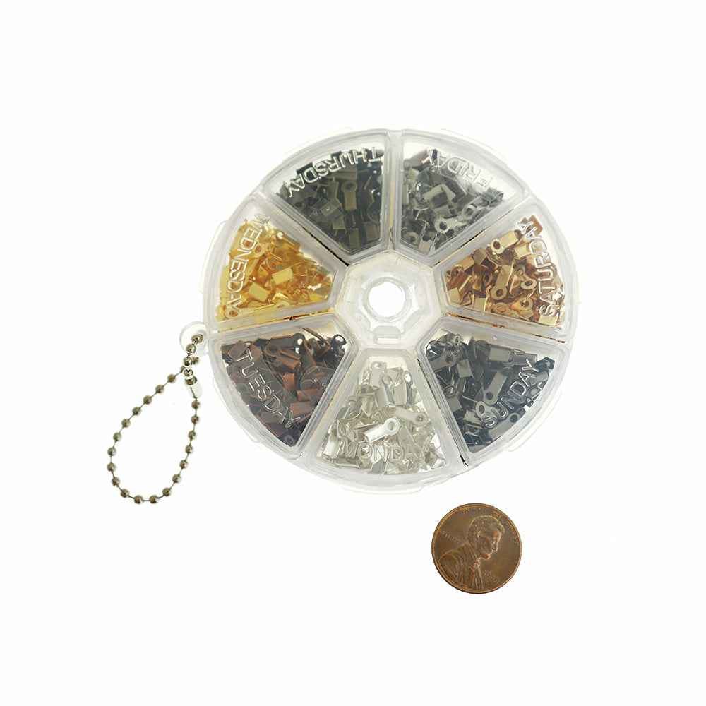 End Crimps Jewelry Making Starter Kit - Findings in Handy Storage Box - 7 Finishes - 8mm x 3mm - STARTER13