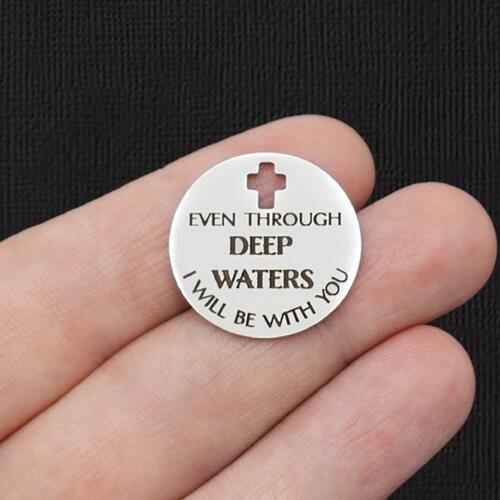 Even through Stainless Steel Cross Charms - deep waters I will be with you - BFS023-5846