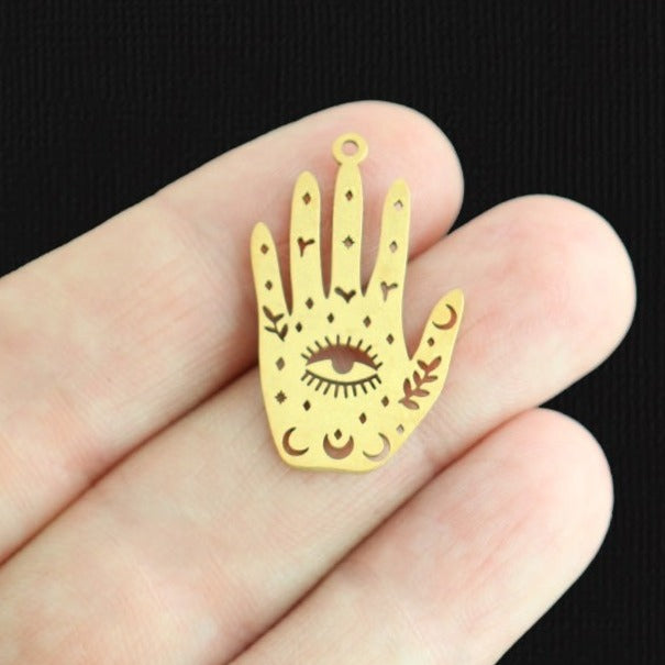 Evil Eye Hand Gold Stainless Steel Charm 2 Sided - SSP503