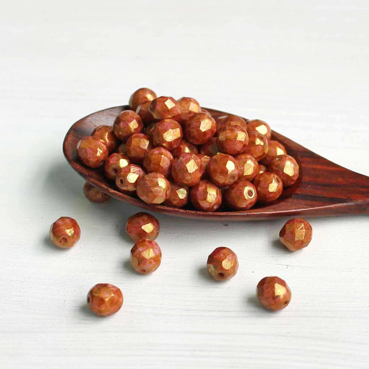 Faceted Czech Glass Beads 8mm - Fire Polished Orange Sunset - 10 Beads - CB130