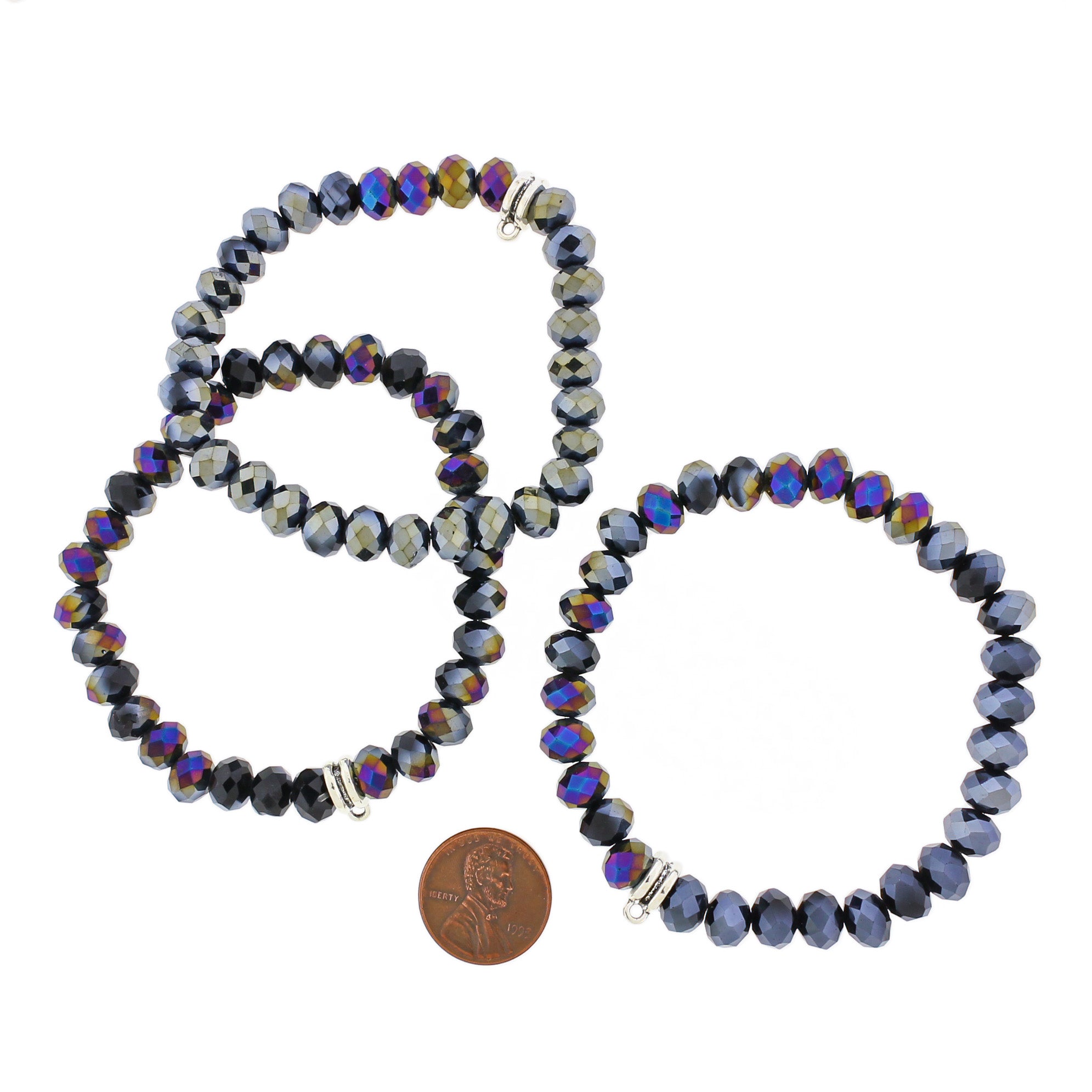 Bracelet en perles de verre à facettes 63 mm - Bélière argentée antique - 1 bracelet - BB157