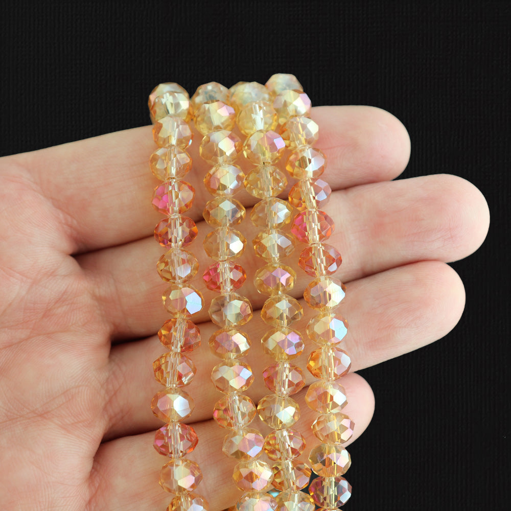 Faceted Glass Beads 8mm x 5mm - Electroplated Rose Gold - 1 Strand 70 Beads - BD1641