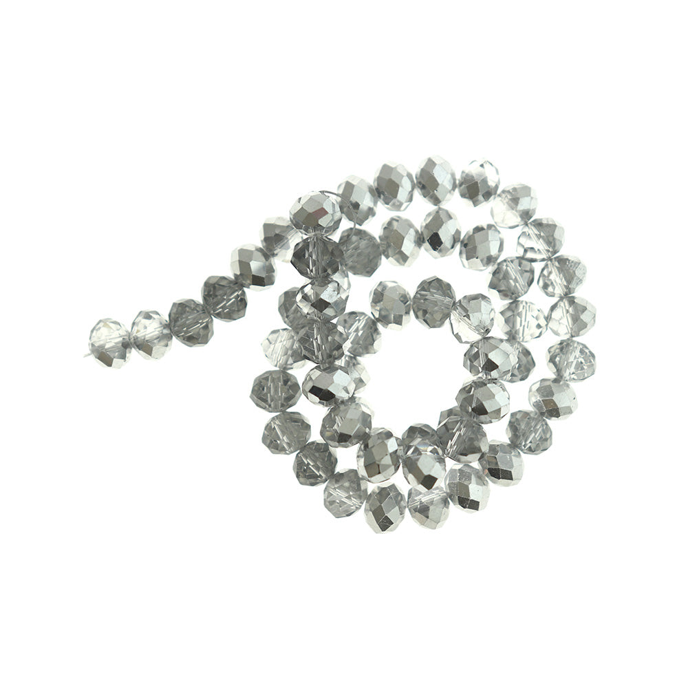 Perles de Verre à Facettes 8mm x 5mm - Argent Métallique - 1 Rang 70 Perles - BD1646