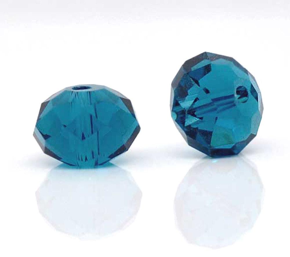 Faceted Glass Beads 8mm x 6mm - Peacock Blue - 20 Beads - BD835
