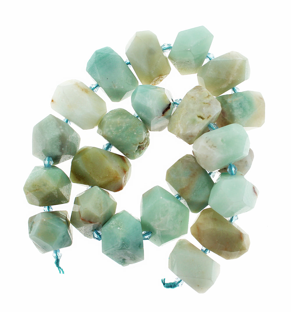 Faceted Natural Amazonite Beads 25mm x 17mm - Sea Blues - 4 Beads - BD1379