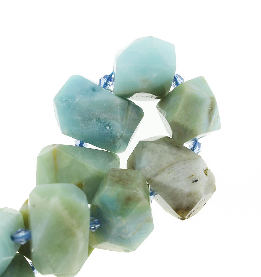 Faceted Natural Amazonite Beads 25mm x 17mm - Sea Blues - 4 Beads - BD1379