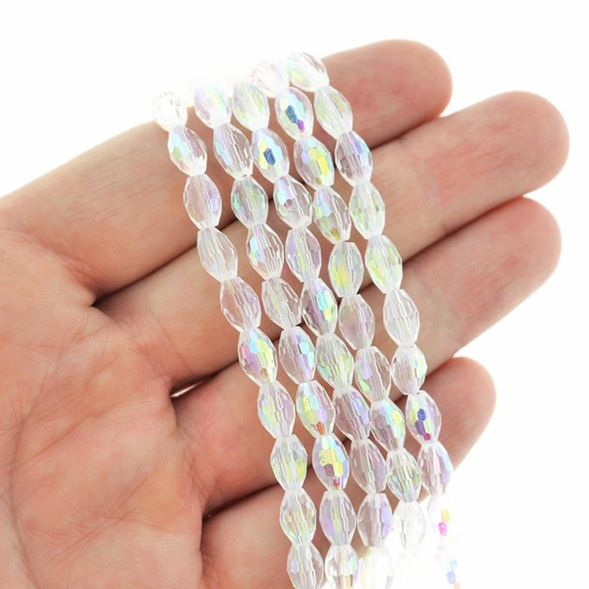 Faceted Oval Glass Beads 8mm x 6mm - Electroplated White - 1 Strand 72 Beads - BD2528