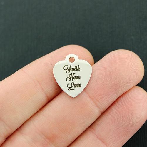 Faith Hope Love Stainless Steel Small Heart Charms - BFS012-2919