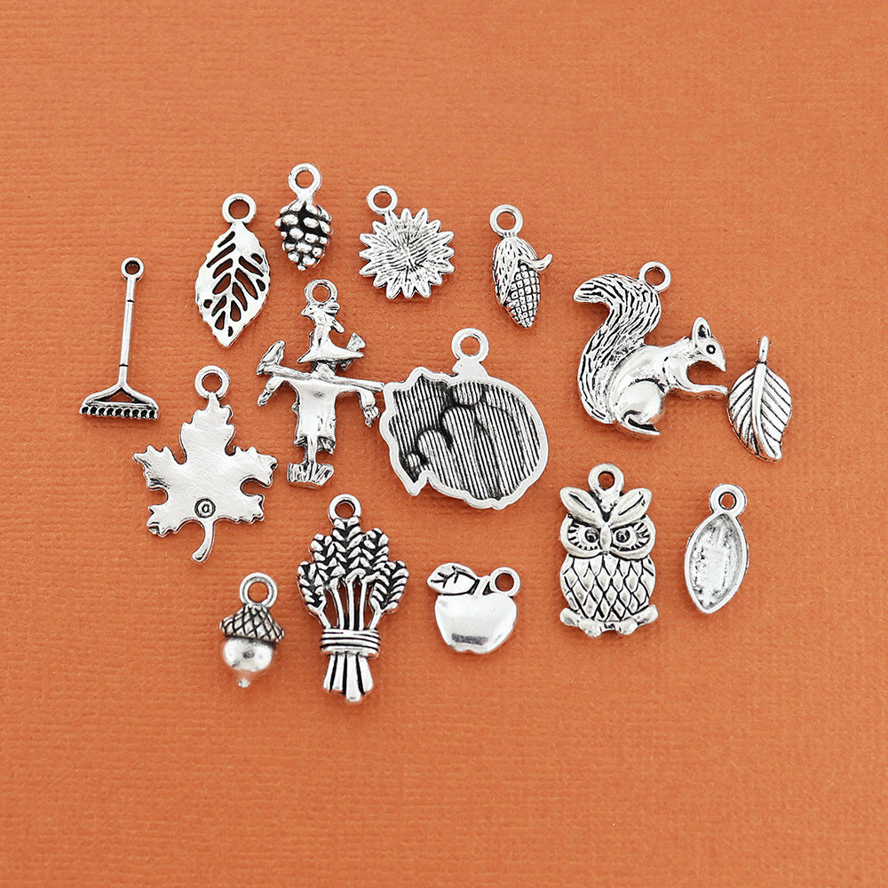 Fall Charm Collection Antique Silver Tone 15 Charms - COL322