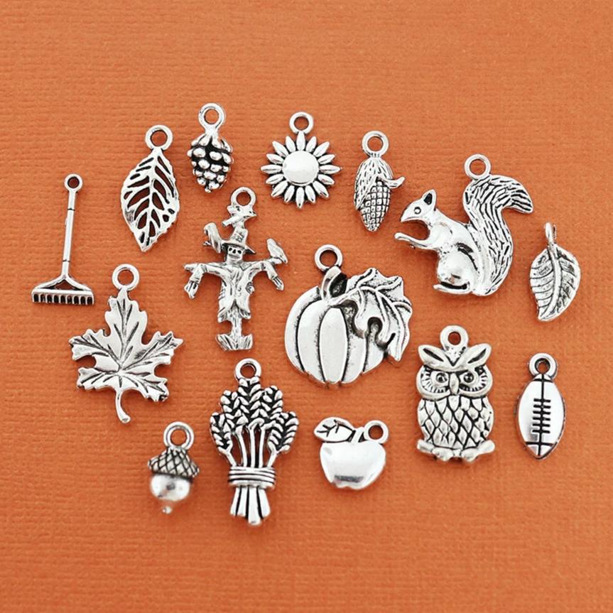Fall Charm Collection Antique Silver Tone 15 Charms - COL322