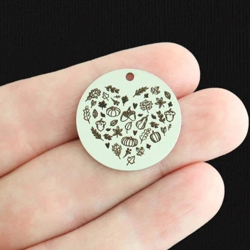 Fall Collage Stainless Steel 25mm Round Charms - BFS009-7919