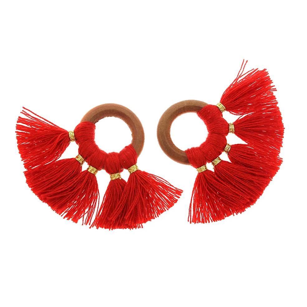 Pompons Éventail - Bois Naturel et Rouge Rubis - 2 Pièces - TSP030