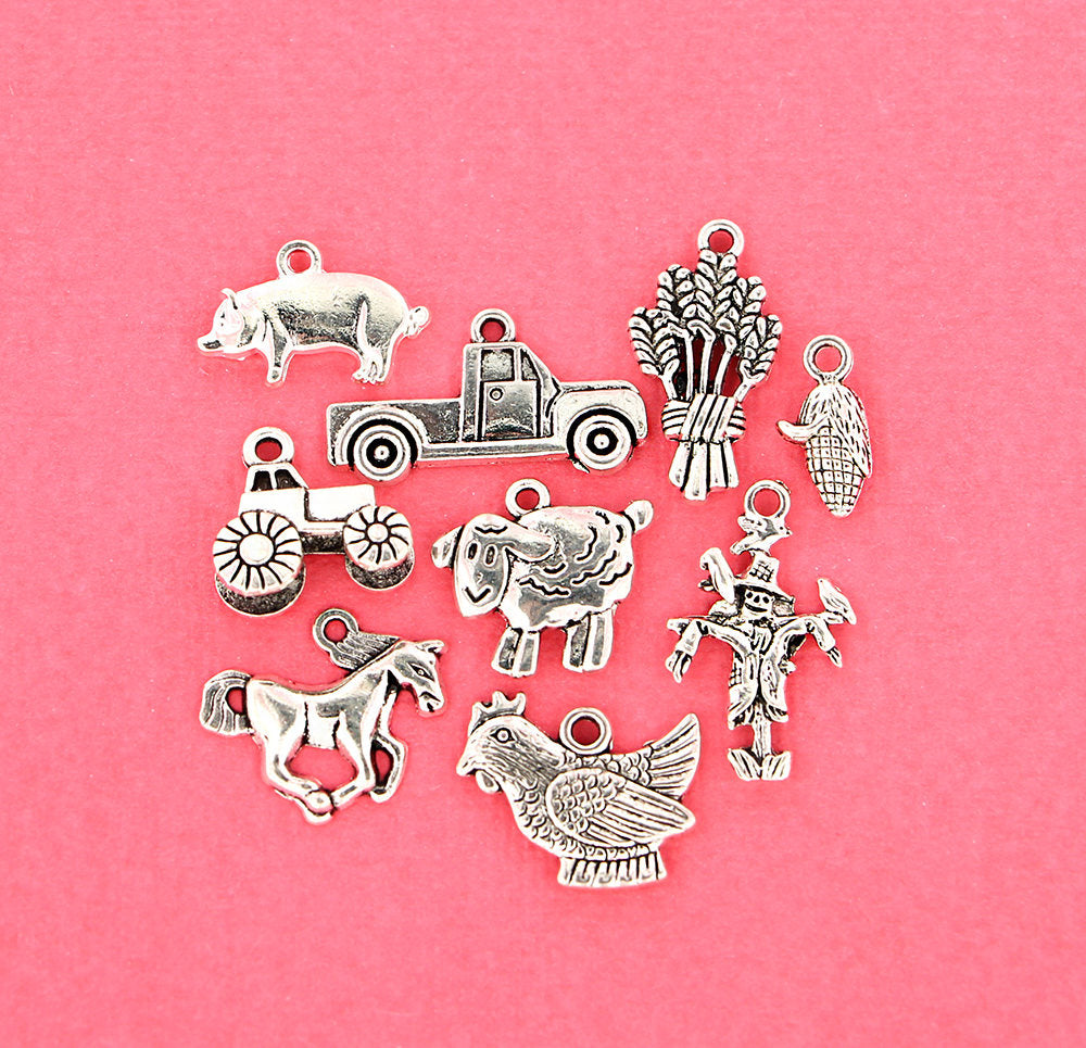 Farm Charm Collection Antique Silver Tone 9 Different Charms - COL135