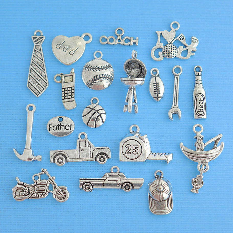 Father Charm Collection Antique Silver Tone 19 Charms - COL290