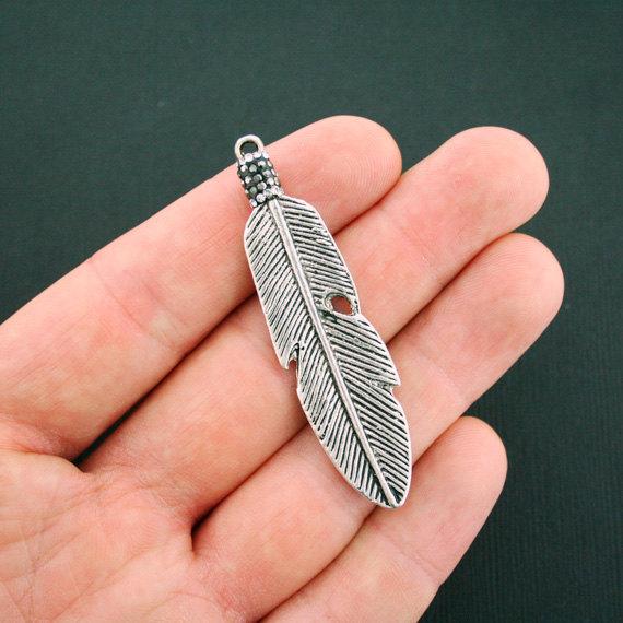 Feather Antique Silver Tone Charm with Imitation Turquoise - SC5963