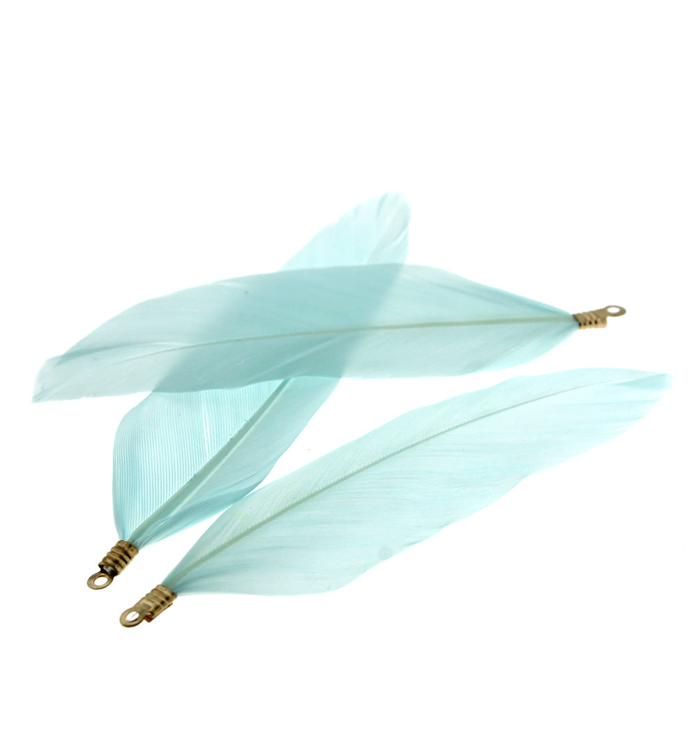 Pendentifs plumes - ton or et bleu - 8 pièces - Z1015