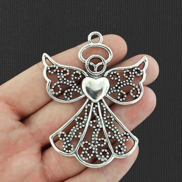 Filigree Angel Antique Silver Tone Charm - SC5647