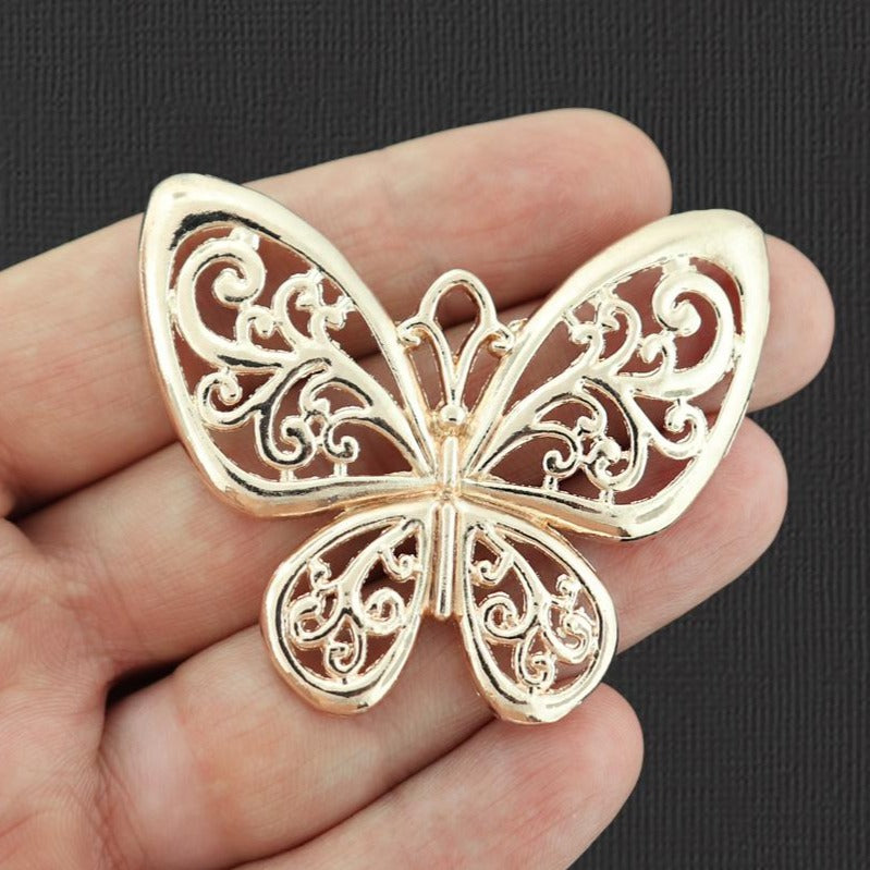 Filigree Butterfly Rose Gold Tone Charm - GC714