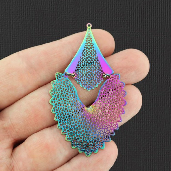 Filigree Rainbow Electroplated Enamel Charm 2 Piece Set 2 Sided - E285