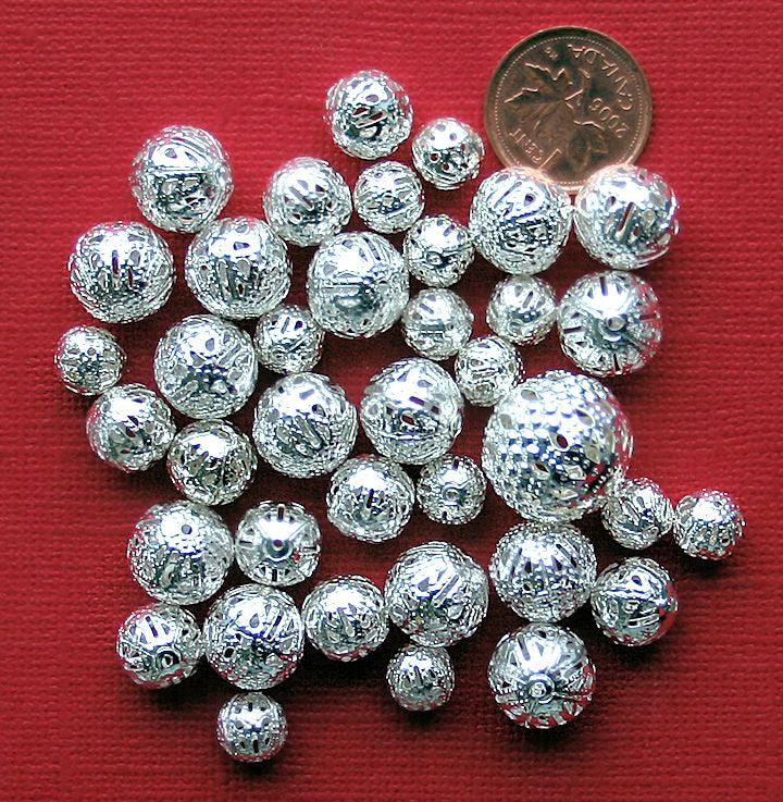 Filigree Spacer Beads Assorted Sizes - Silver Tone - 200 Beads - FD113
