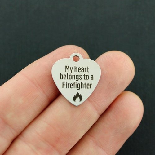 Firefighter Stainless Steel Charms - My heart belongs to a - BFS011-2412