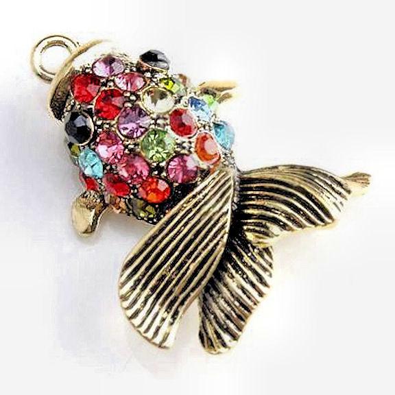 Charme Poisson Bronze Antique Avec Strass Incrustés - BC443