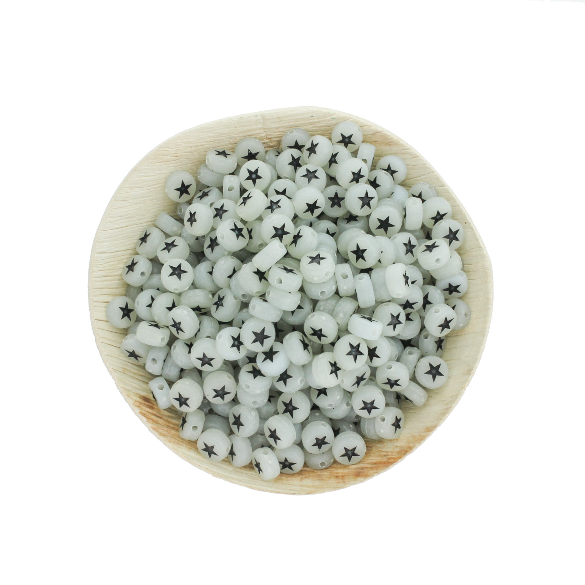 Flat Round Acrylic Beads 7mm - Glow In The Dark Stars - 50 Beads - BD172