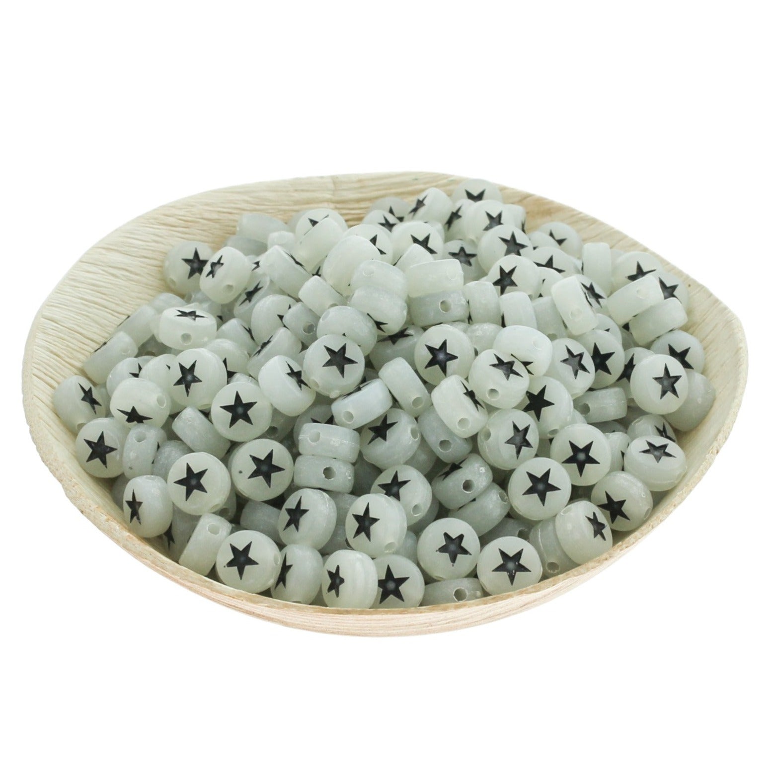 Flat Round Acrylic Beads 7mm - Glow In The Dark Stars - 50 Beads - BD172