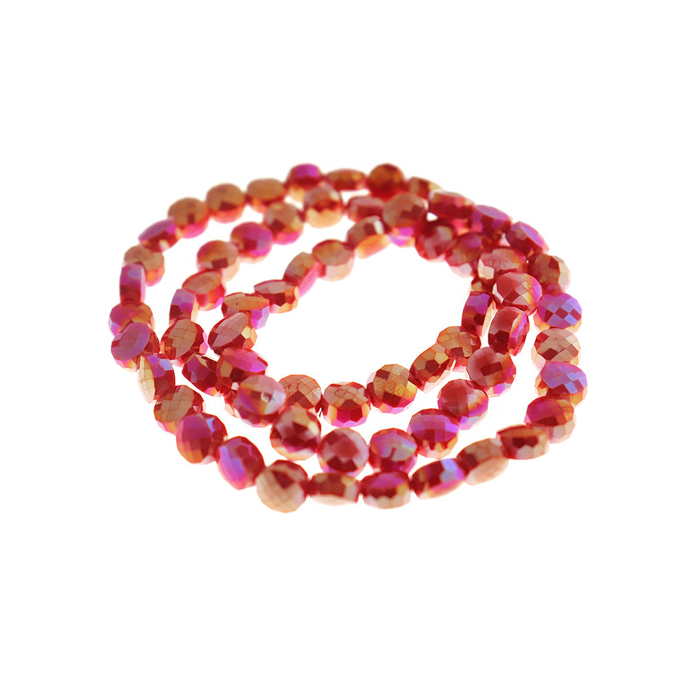 Flat Round Glass Beads 8mm x 5mm - Electroplated Red - 1 Strand 72 Beads - BD1505