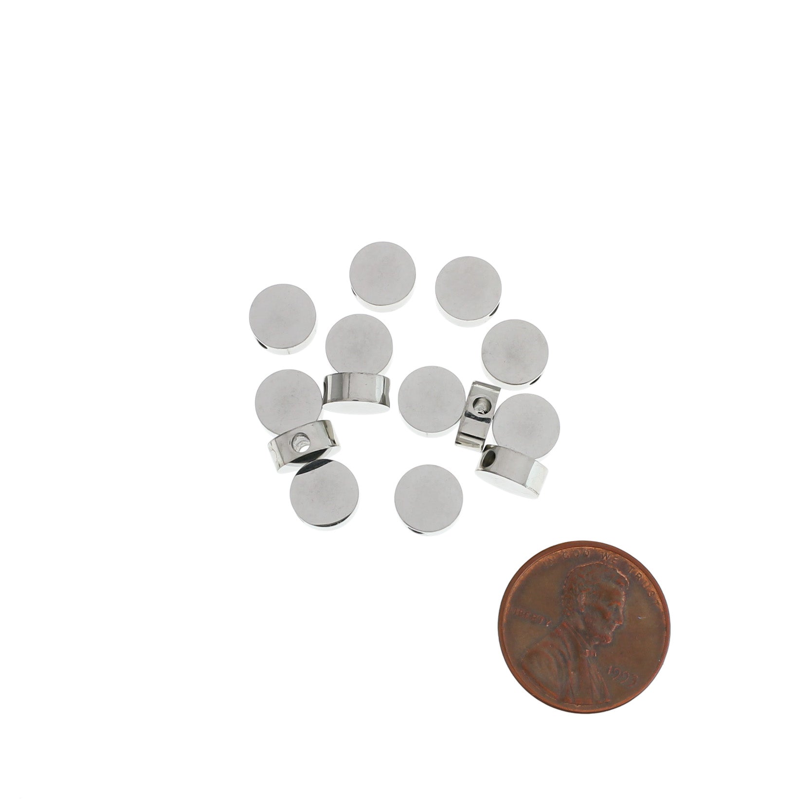 Perles d'espacement rondes plates en acier inoxydable 8 mm x 2,5 mm - ton argent - 1 perle - MT243