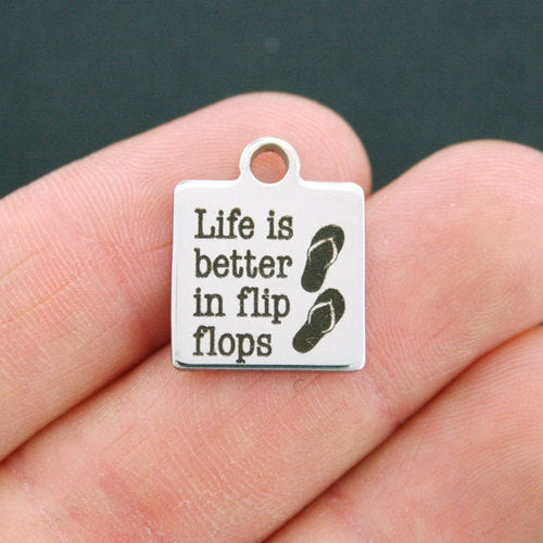 Flip Flops Stainless Steel Charms - Life is better in - BFS013-0264