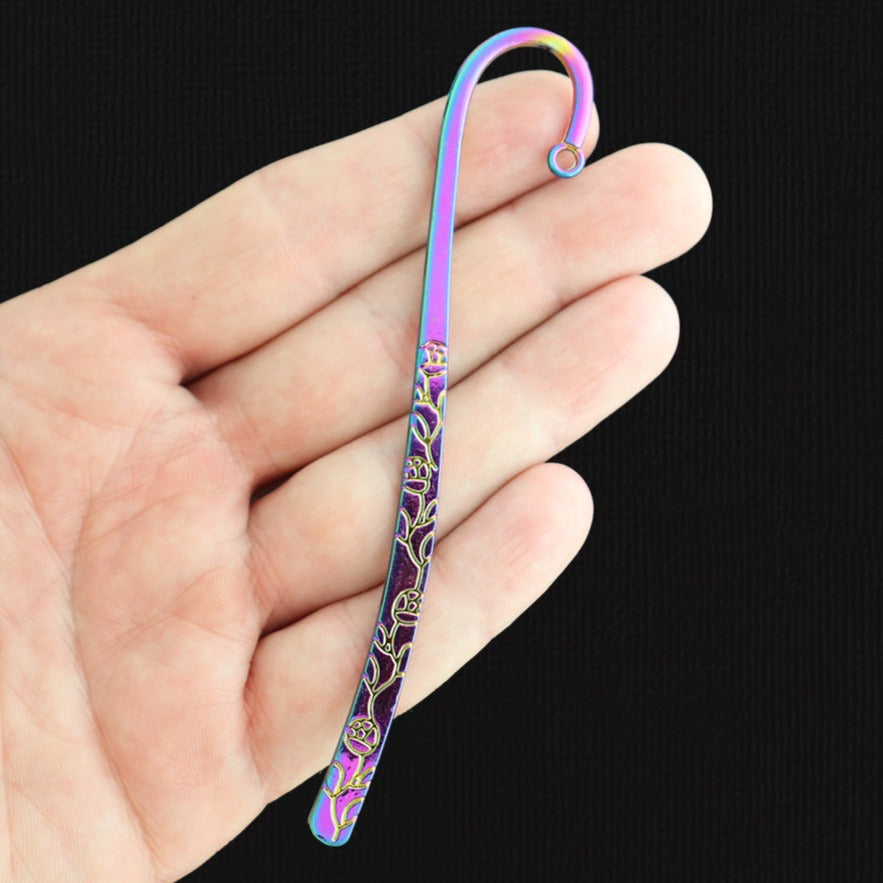 Floral Bookmark Rainbow Electroplated Charm 2 Sided - E250