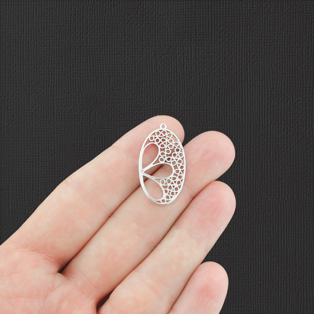 Floral Filigree Silver Charm 2 Sided - SC8073