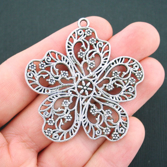 Flower Antique Silver Tone Charms - SC5021